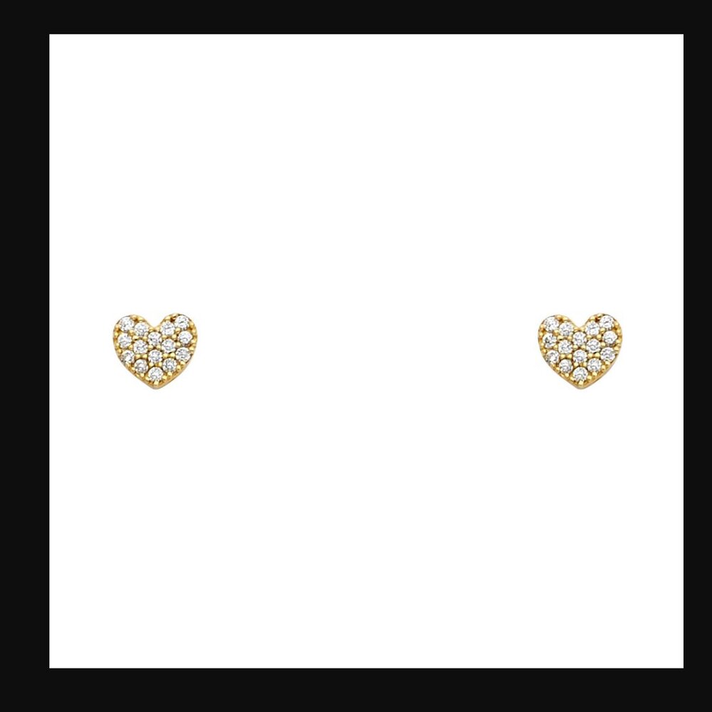 14KT Italian Gold CZ Heart 6mm Screw Back Stud Earrings